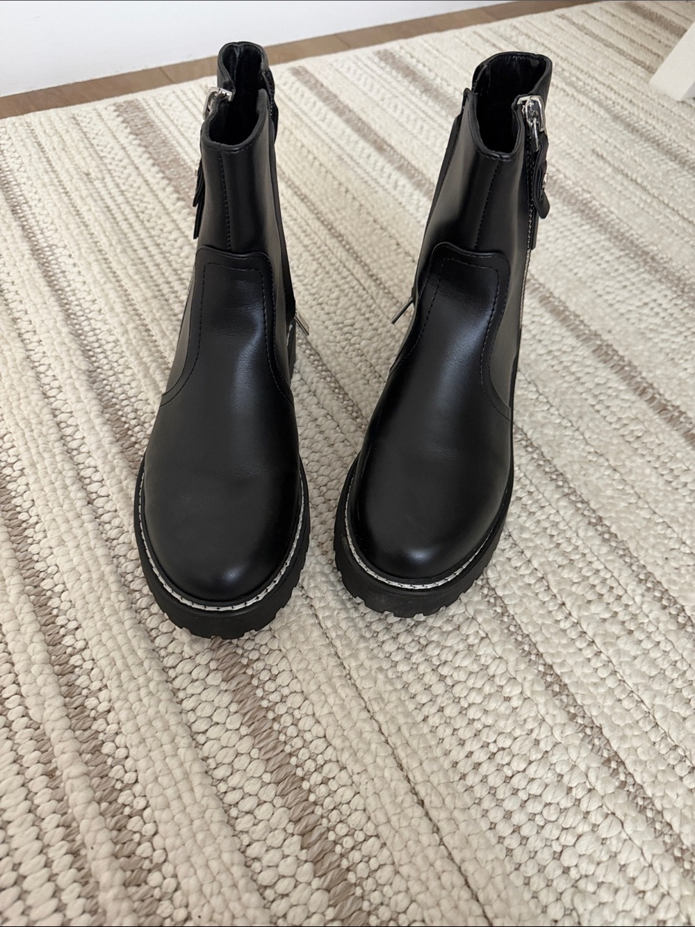 Calvin Klein Black Leather Zip-Detail Platform Ankle Boots
